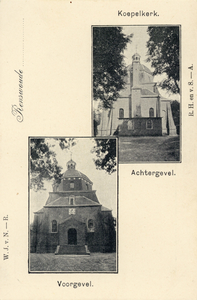 14022 Collage van gezichten van de Nederlands-Hervormde kerk (Dorpsstraat 3) te Renswoude:- Voorgevel- Achtergevel